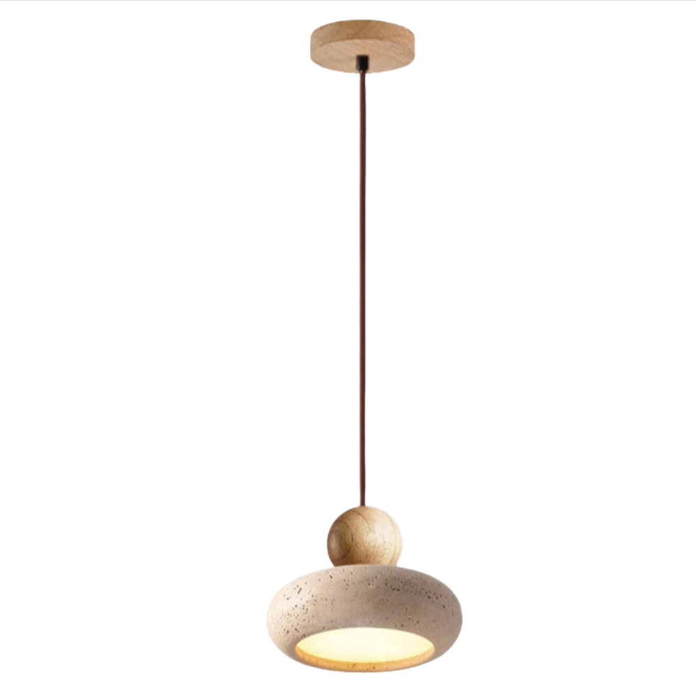 Natural Stone Travertine Pendant Light – Modern Beige Ceiling Fixture with Adjustable Height for Elegant Indoor Spaces 9
